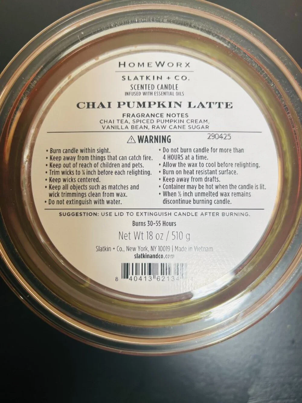HomeWorx by Slatkin Chai Pumpkin Latte 4-Wick 18oz Candle NEW